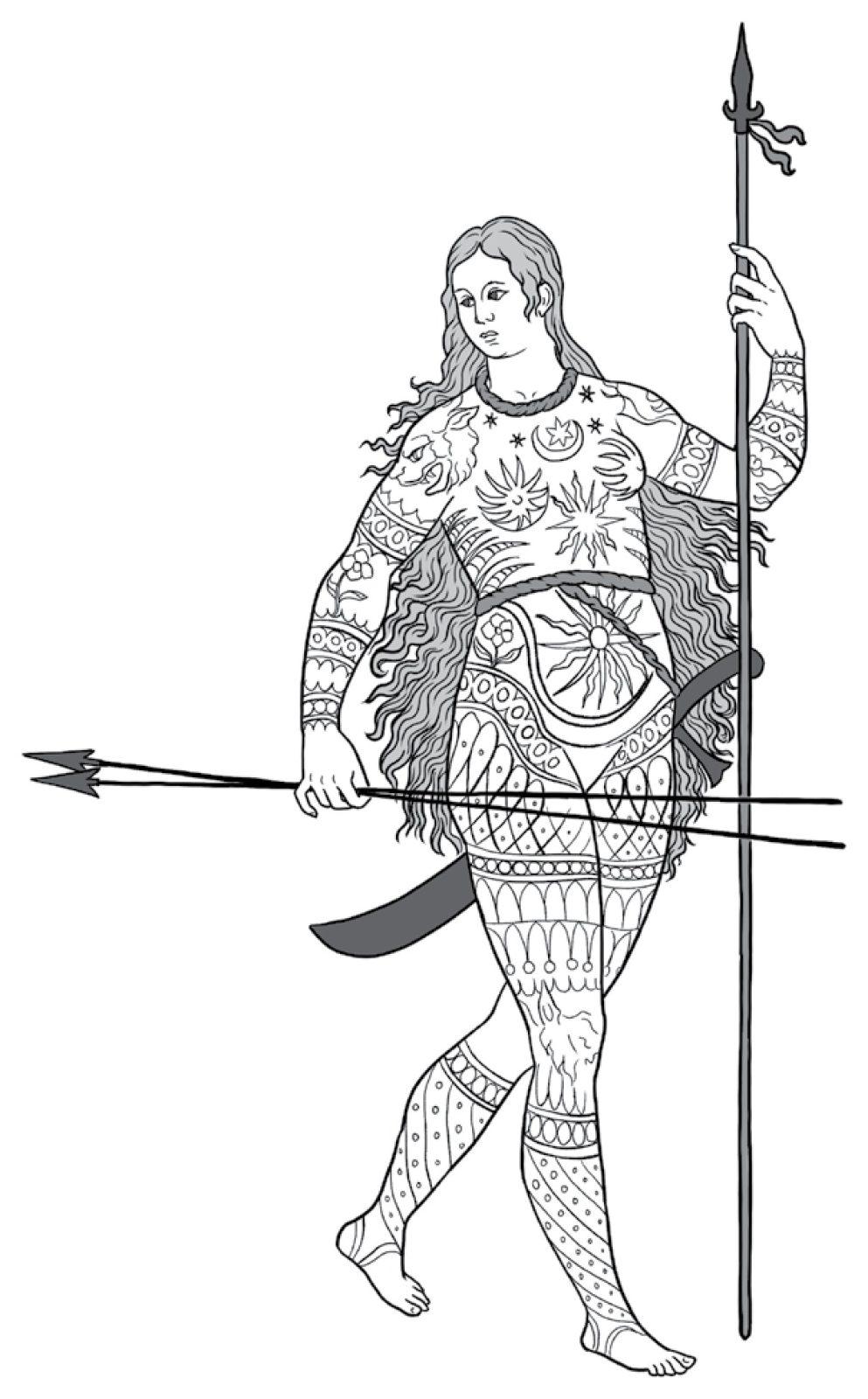 Tattooed Pict after Theodor de Bry, illustration from Ink & Blade