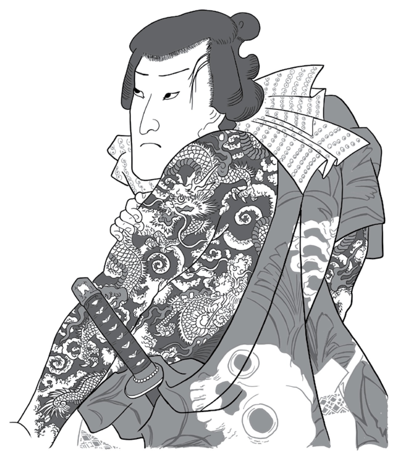 Ukiyo-e tattooed figure, illustration from Ink & Blade