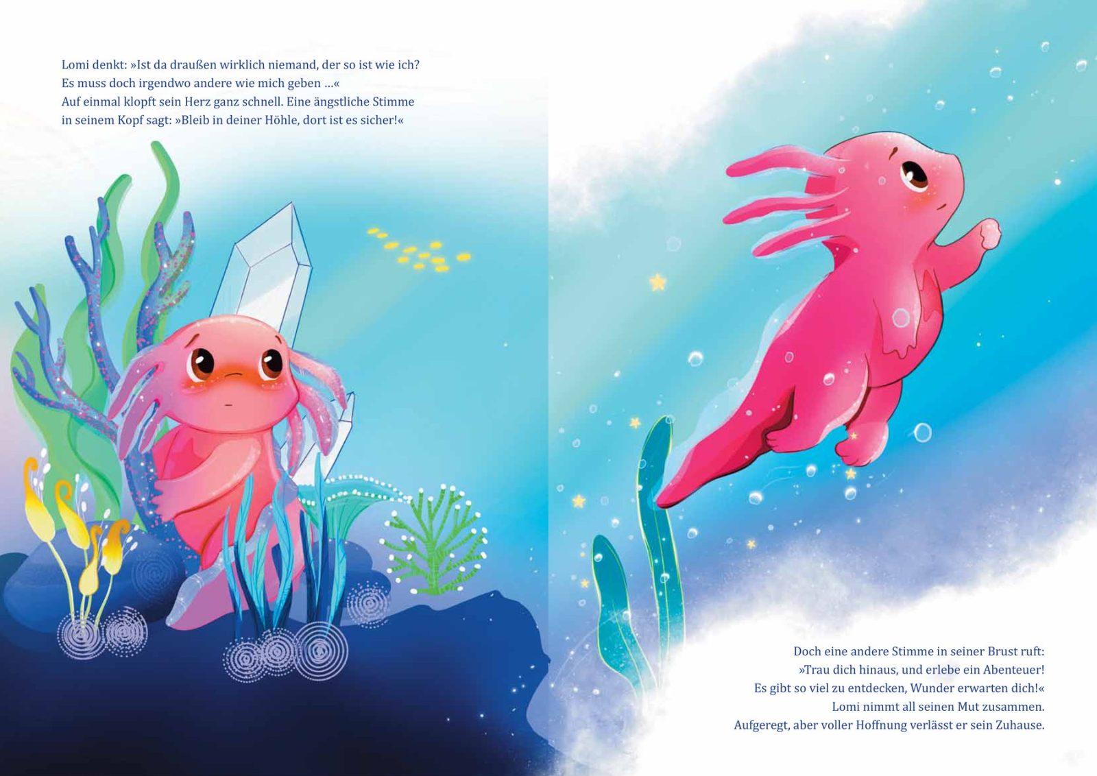 Lomi, the Axolotl, illustration by Ana Eyes 2