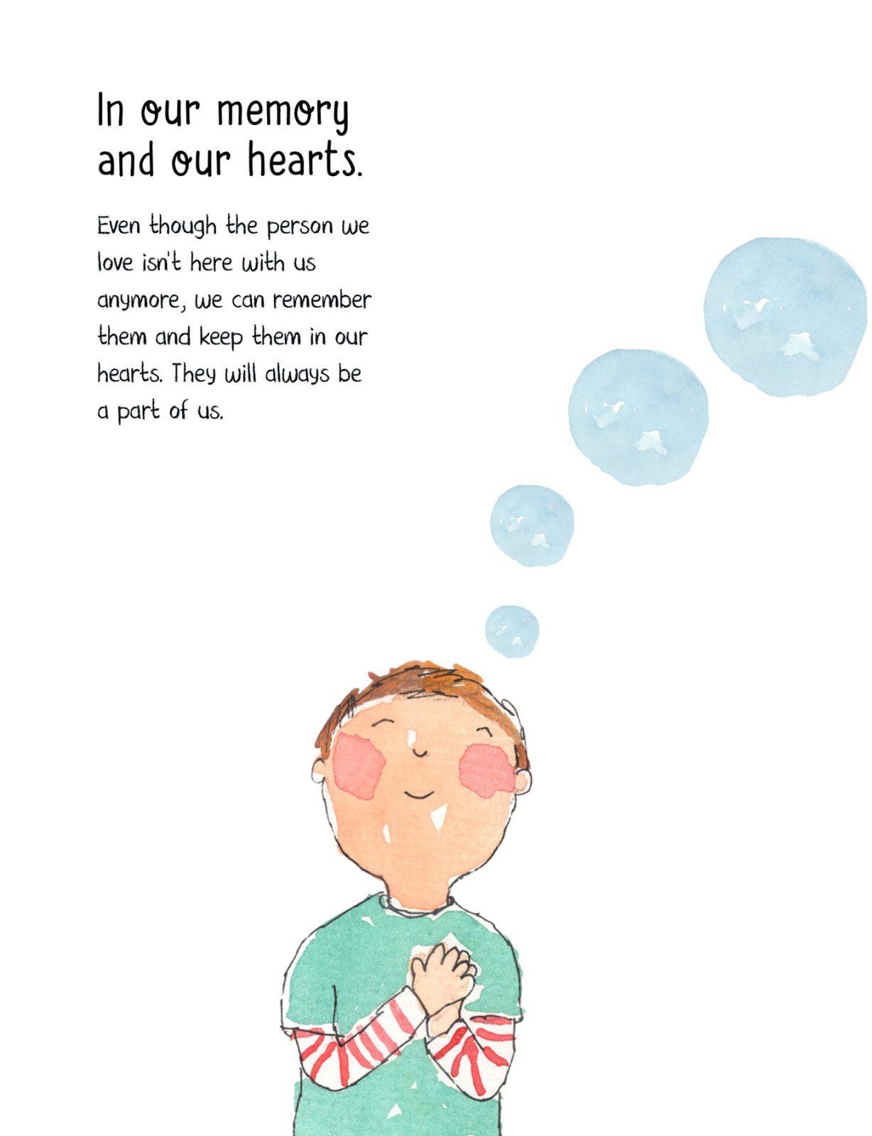 Inside illustration from Someone I Love Has Died by Catherine Stephenson, Hiruni Kariyawasam, Jenny Stephenson
