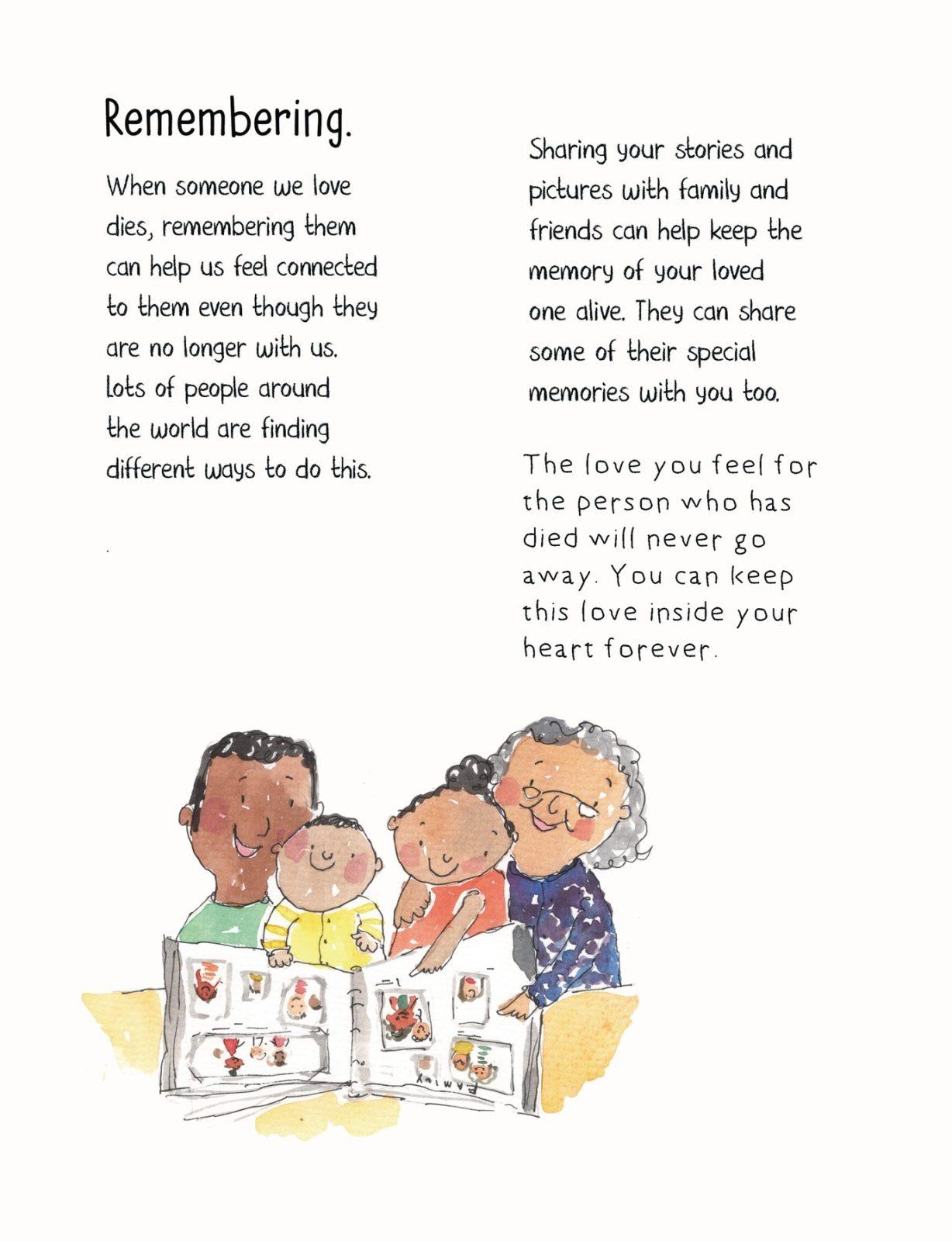 Inside illustration from Someone I Love Has Died by Catherine Stephenson, Hiruni Kariyawasam, Jenny Stephenson